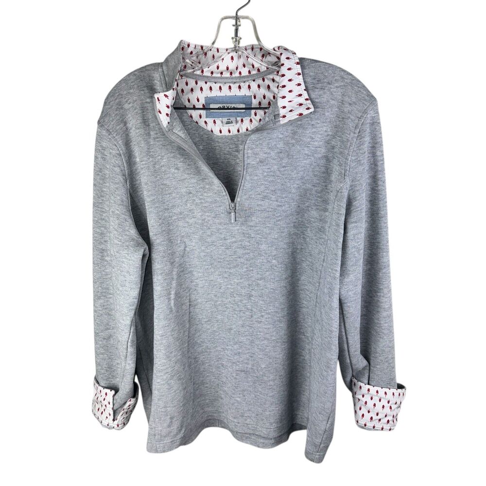 Orvis Sandy Point 1/4 Zip Pullover Top Size XXL Heather Gray Flip Cuff Sweater‎